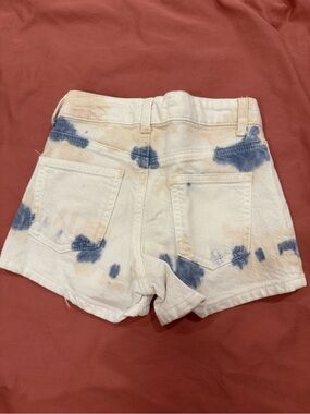 Zara Cream Denim Shorts with Blue Tie-Dye